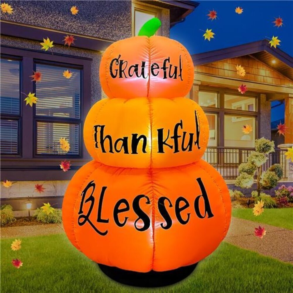 Thanksgiving Inflatables,6FT Stacked Pumpkins Decoration Built-in LEDs Fall